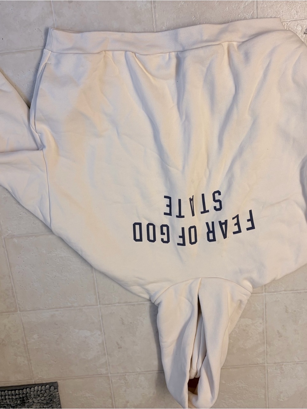 Fear of God White Hoodie with Navy 'FEAR OF GOD STATE' Graphic